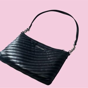 Calvin Klein Black Quilted Shoulder Bag with Chain Accent